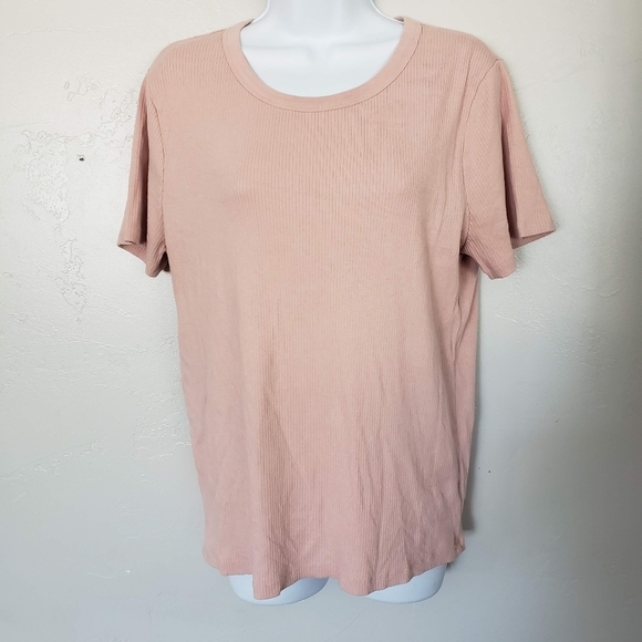 A New Day Women's XL Pink Ribbed Short Sleeve Shirt Basic Soft Comfy T-shirt Top - Picture 1 of 6